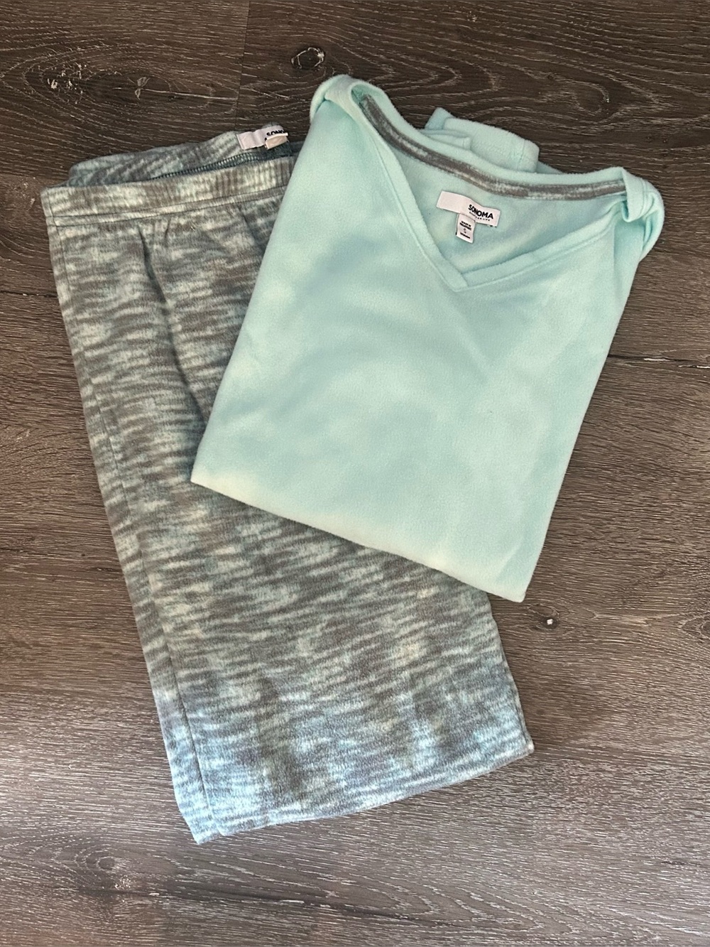 Small Sonoma Soft Cozy Fuzzy Warm Teal and Gray Pajama Set